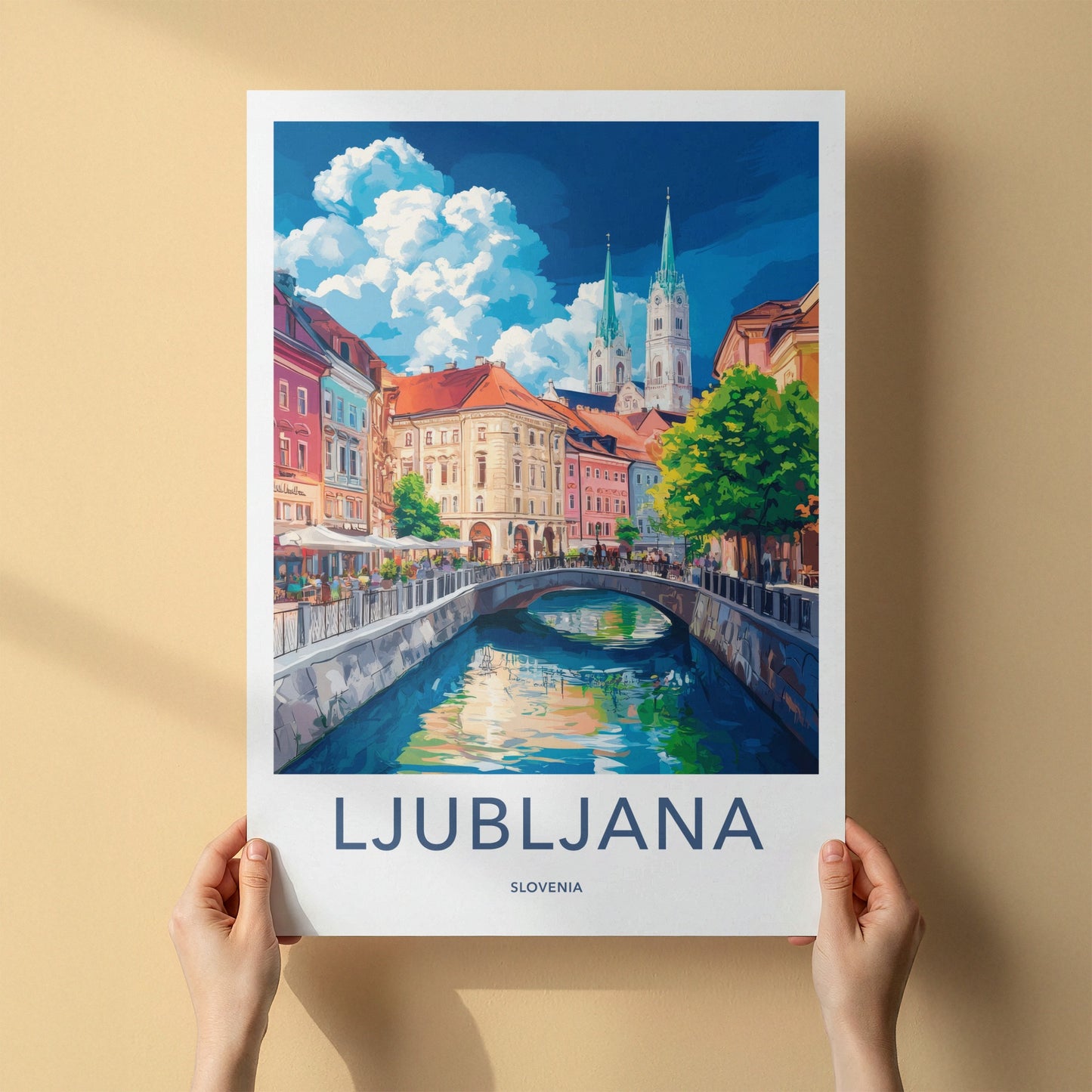 Ljubljana Poster - Slovenia Art Print - Colorful City Canal Wall Decor