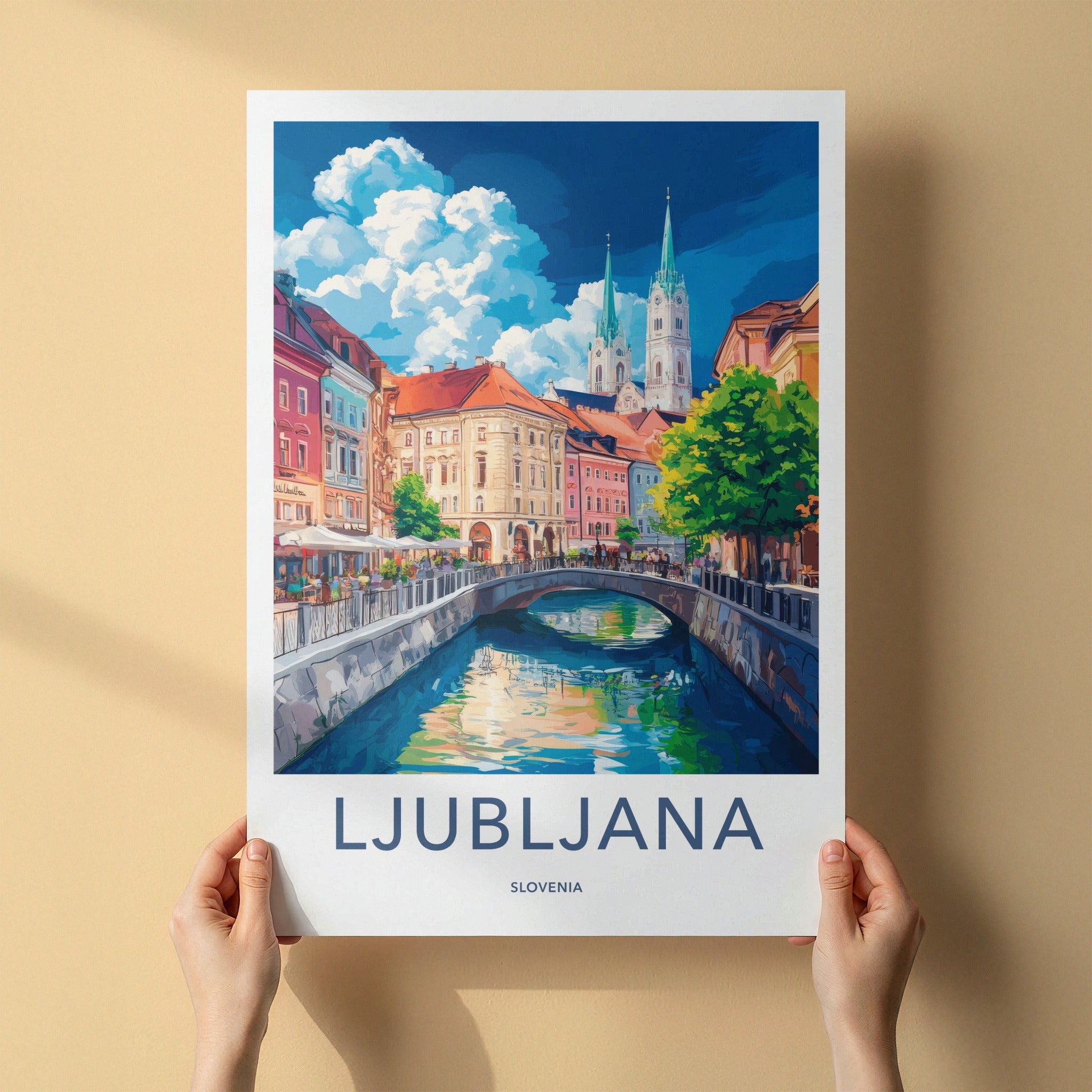 Ljubljana Poster - Slovenia Art Print - Colorful City Canal Wall Decor