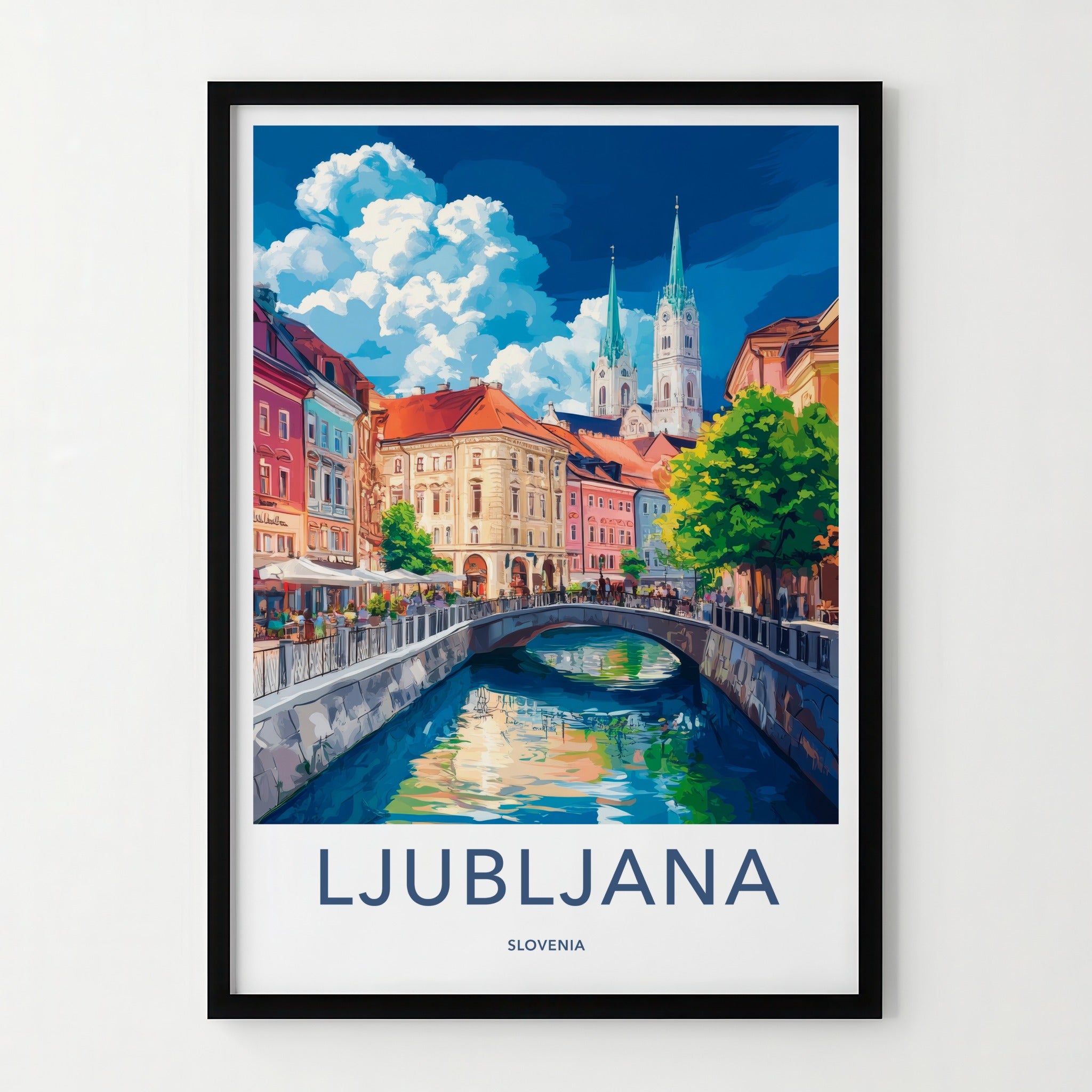 Ljubljana Poster - Slovenia Art Print - Colorful City Canal Wall Decor