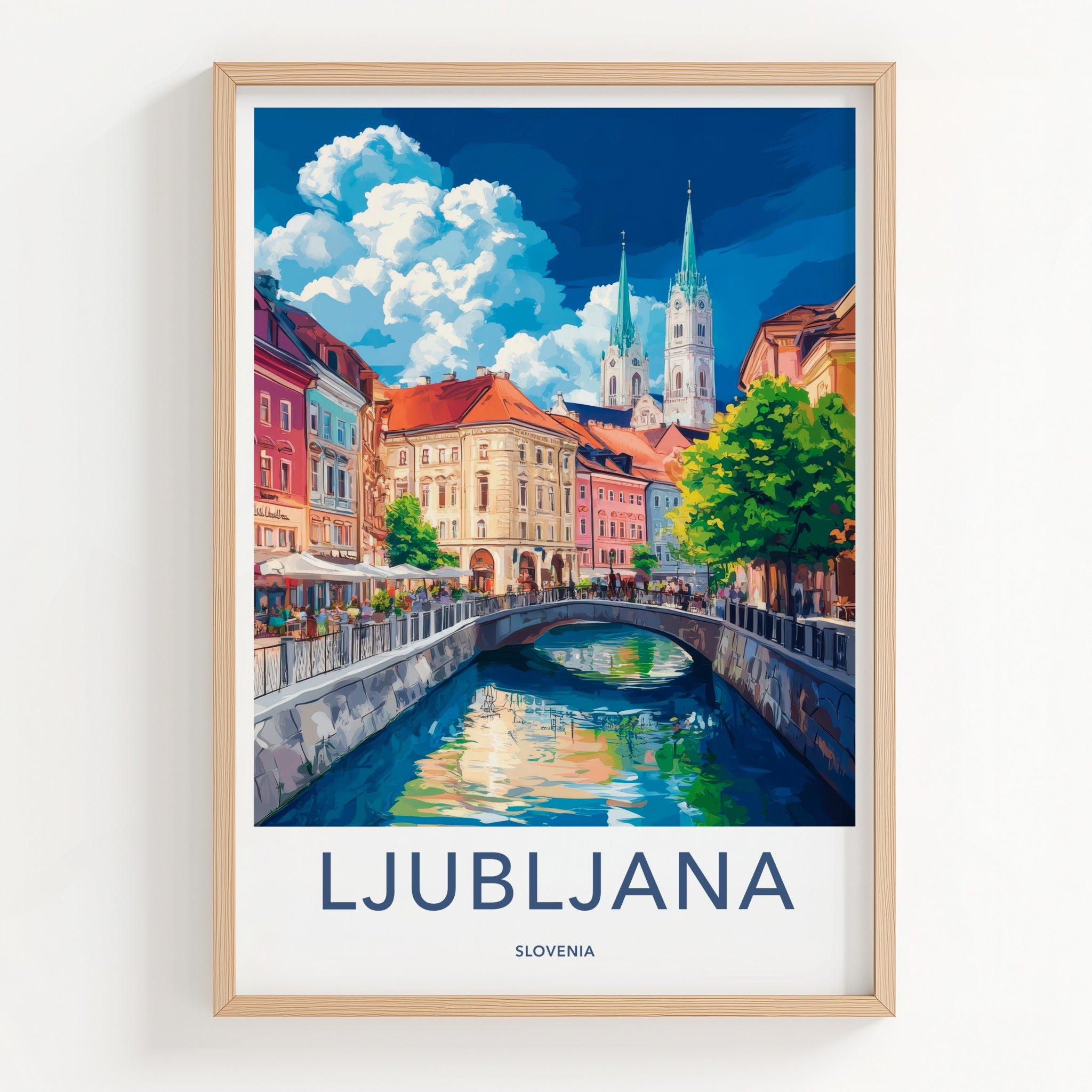 Ljubljana Poster - Slovenia Art Print - Colorful City Canal Wall Decor