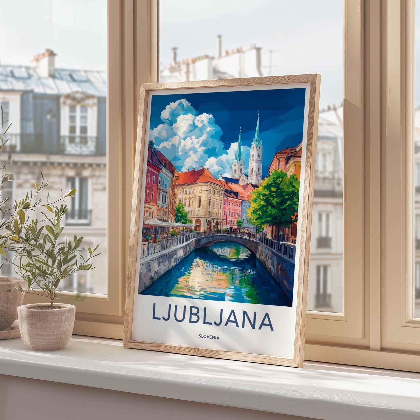 Ljubljana Poster - Slovenia Art Print - Colorful City Canal Wall Decor