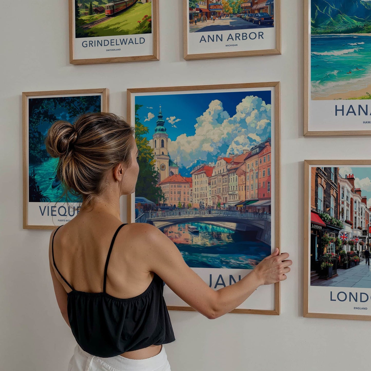 Ljubljana Poster - Slovenia Travel Art - Bustling River City Home Decor