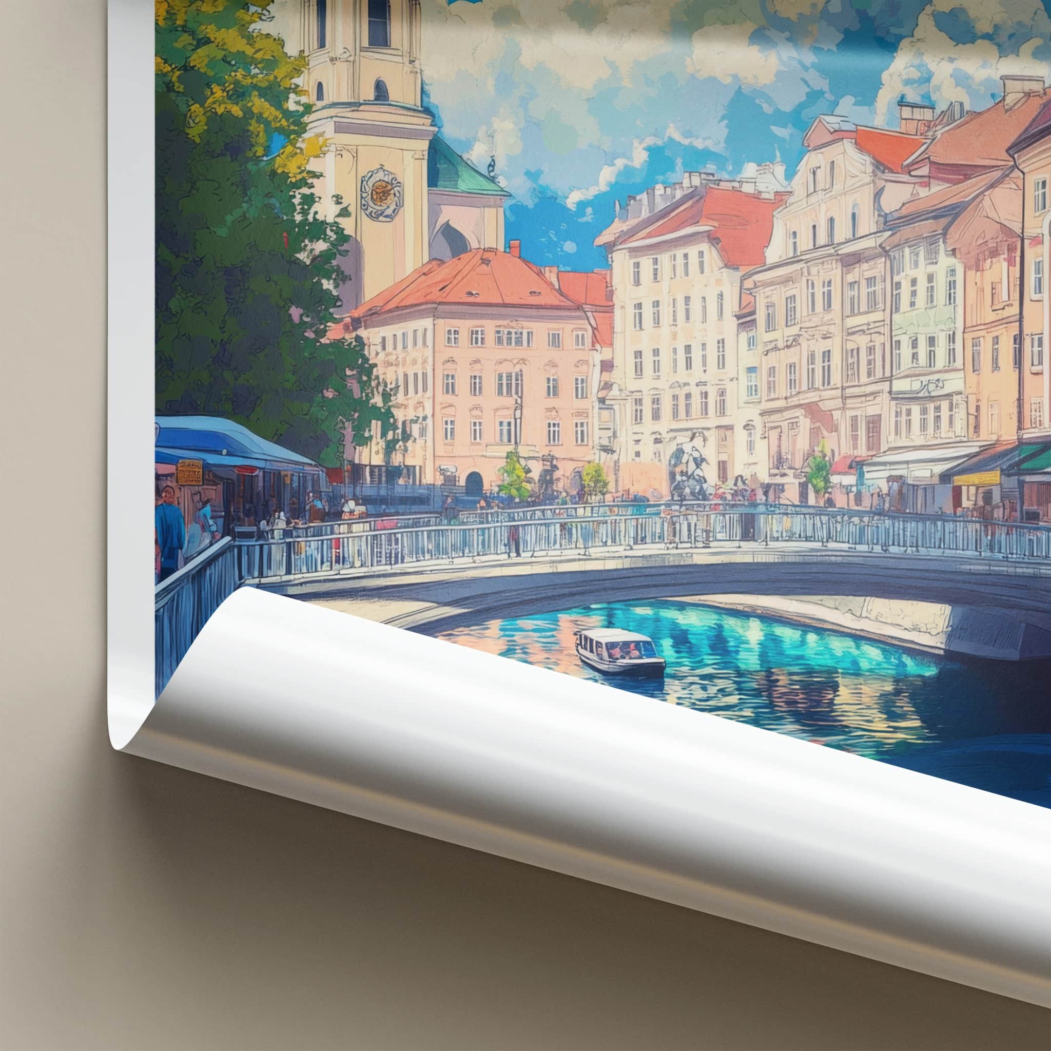 Ljubljana Poster - Slovenia Travel Art - Bustling River City Home Decor
