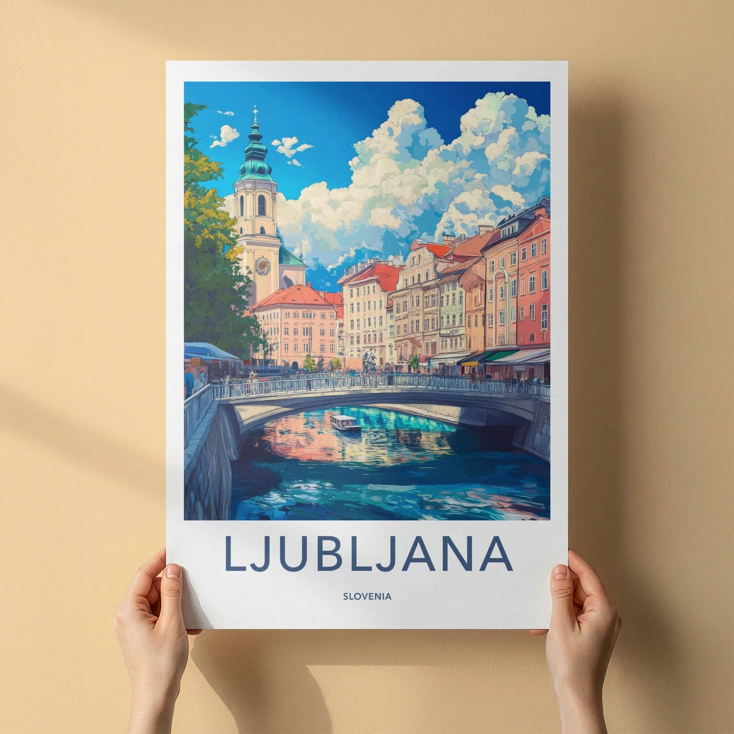 Ljubljana Poster - Slovenia Travel Art - Bustling River City Home Decor