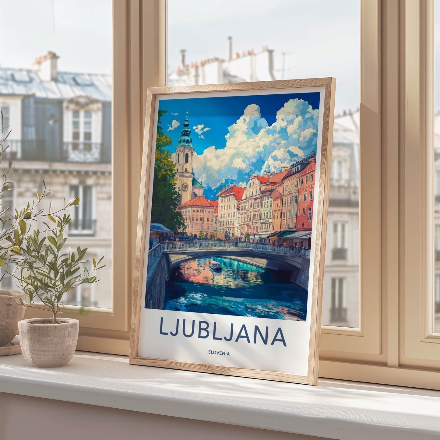 Ljubljana Poster - Slovenia Travel Art - Bustling River City Home Decor