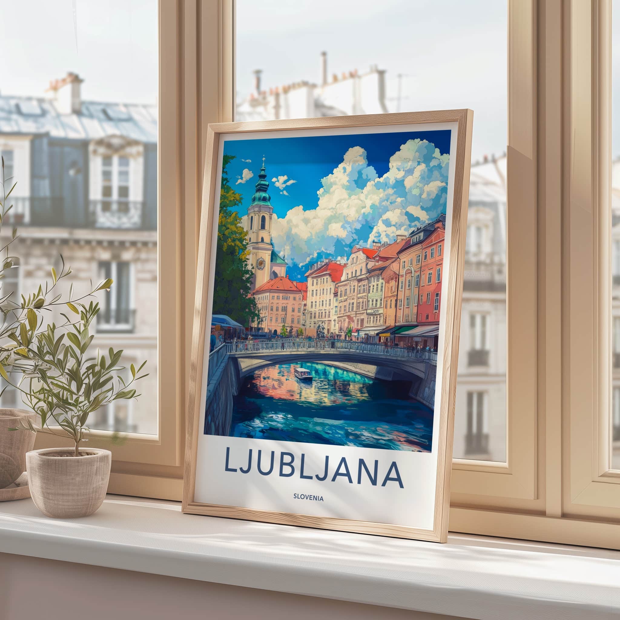 Ljubljana Poster - Slovenia Travel Art - Bustling River City Home Decor