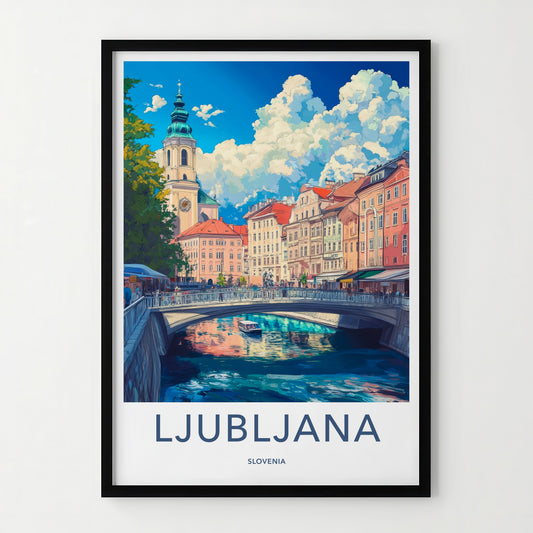Ljubljana Poster - Slovenia Travel Art - Bustling River City Home Decor