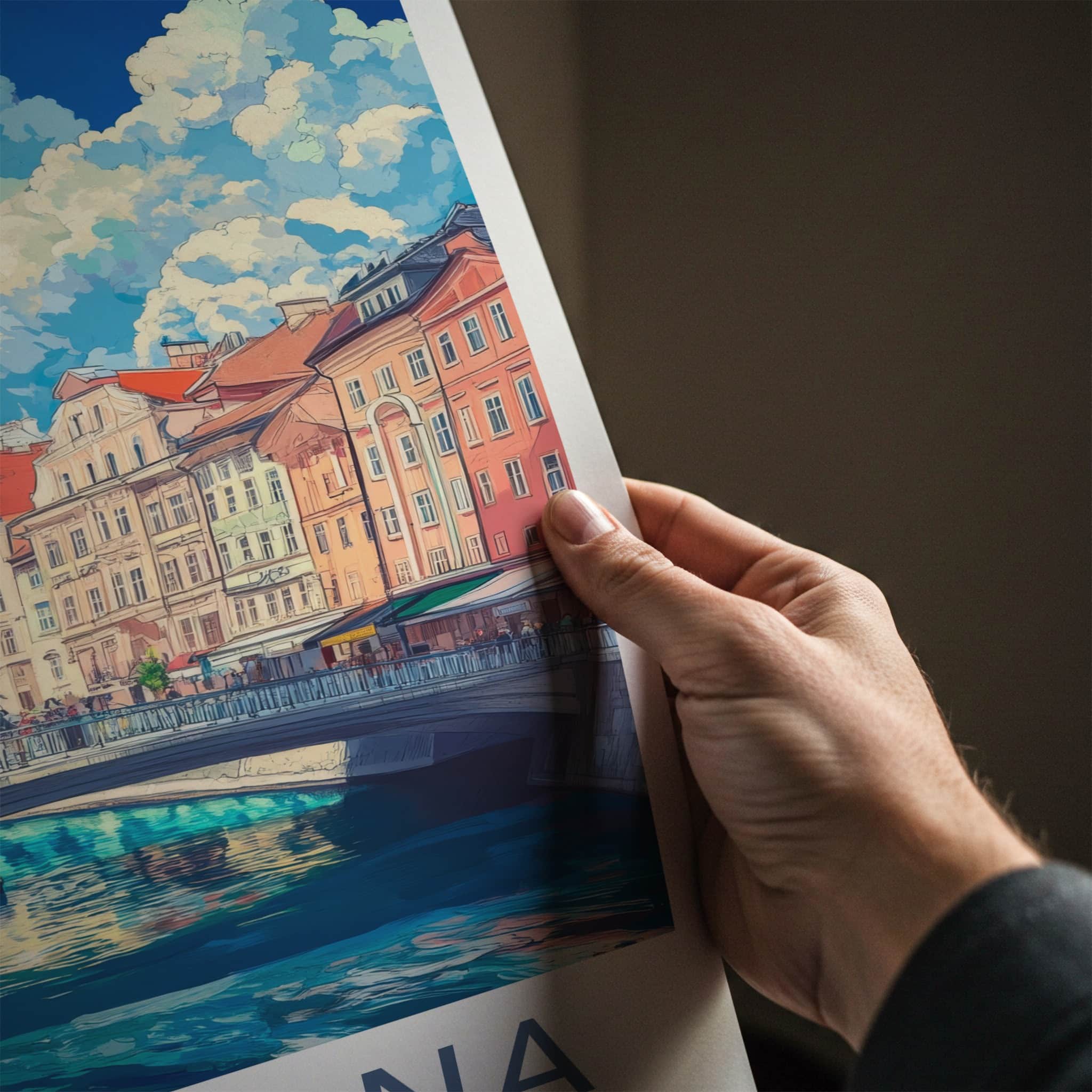 Ljubljana Poster - Slovenia Travel Art - Bustling River City Home Decor