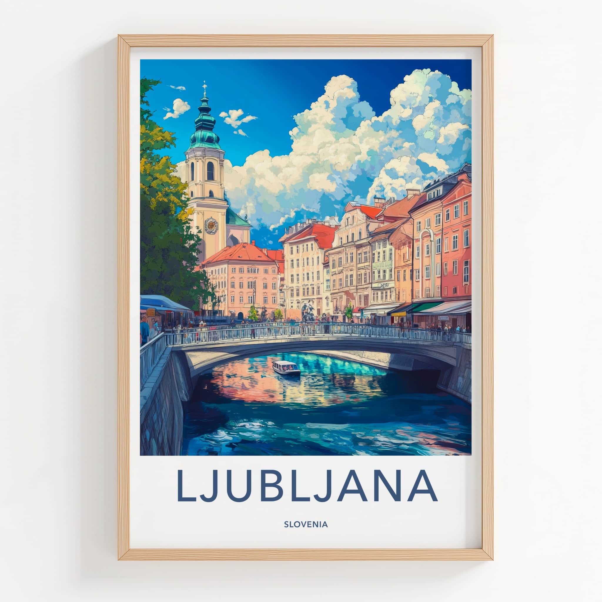 Ljubljana Poster - Slovenia Travel Art - Bustling River City Home Decor
