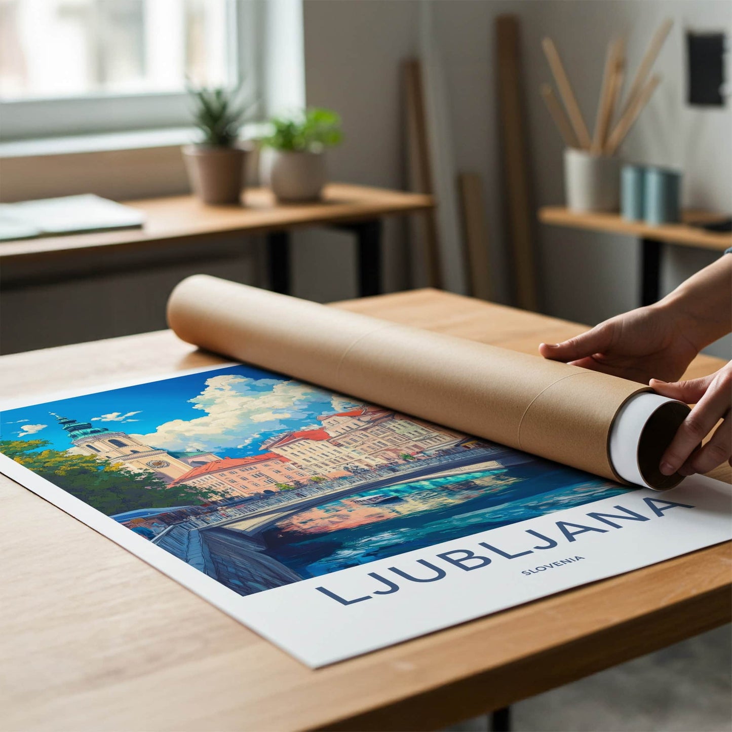Ljubljana Poster - Slovenia Travel Art - Bustling River City Home Decor