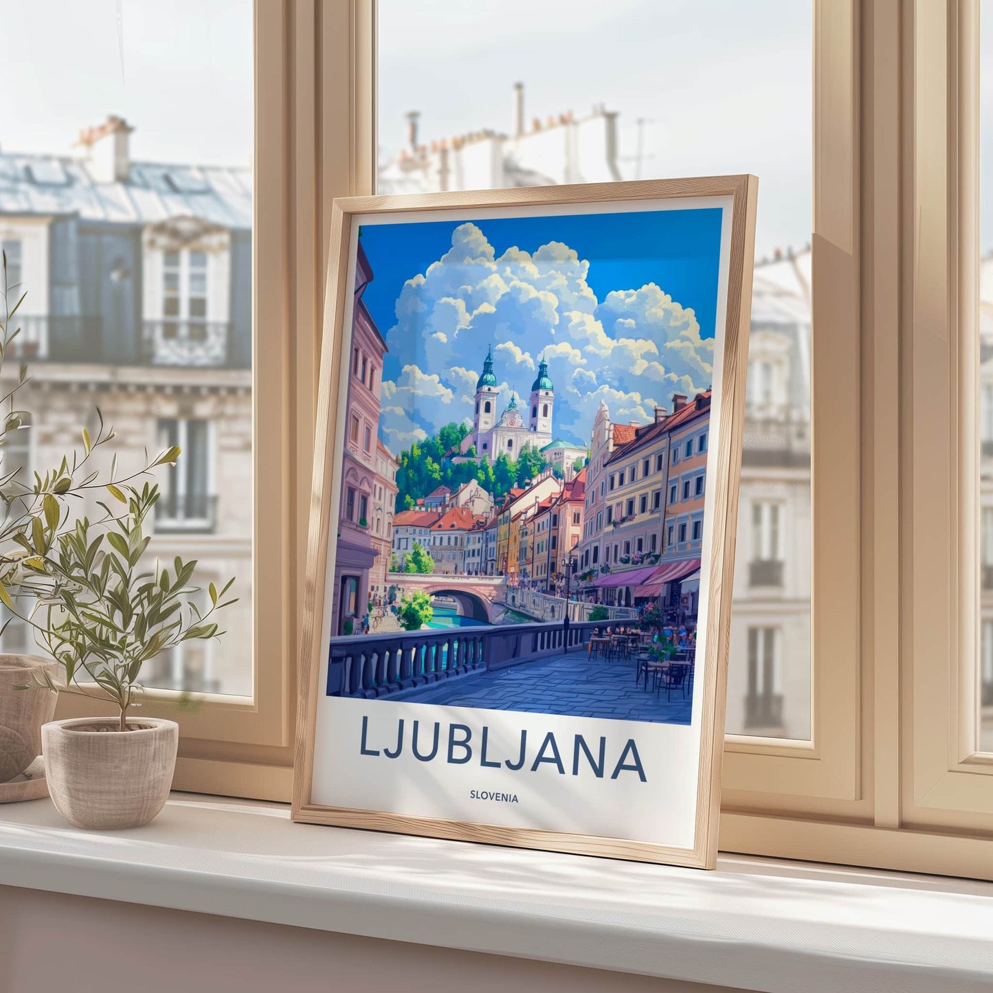 Ljubljana Poster - Slovenia Travel Art - City River Buildings Wall Decor