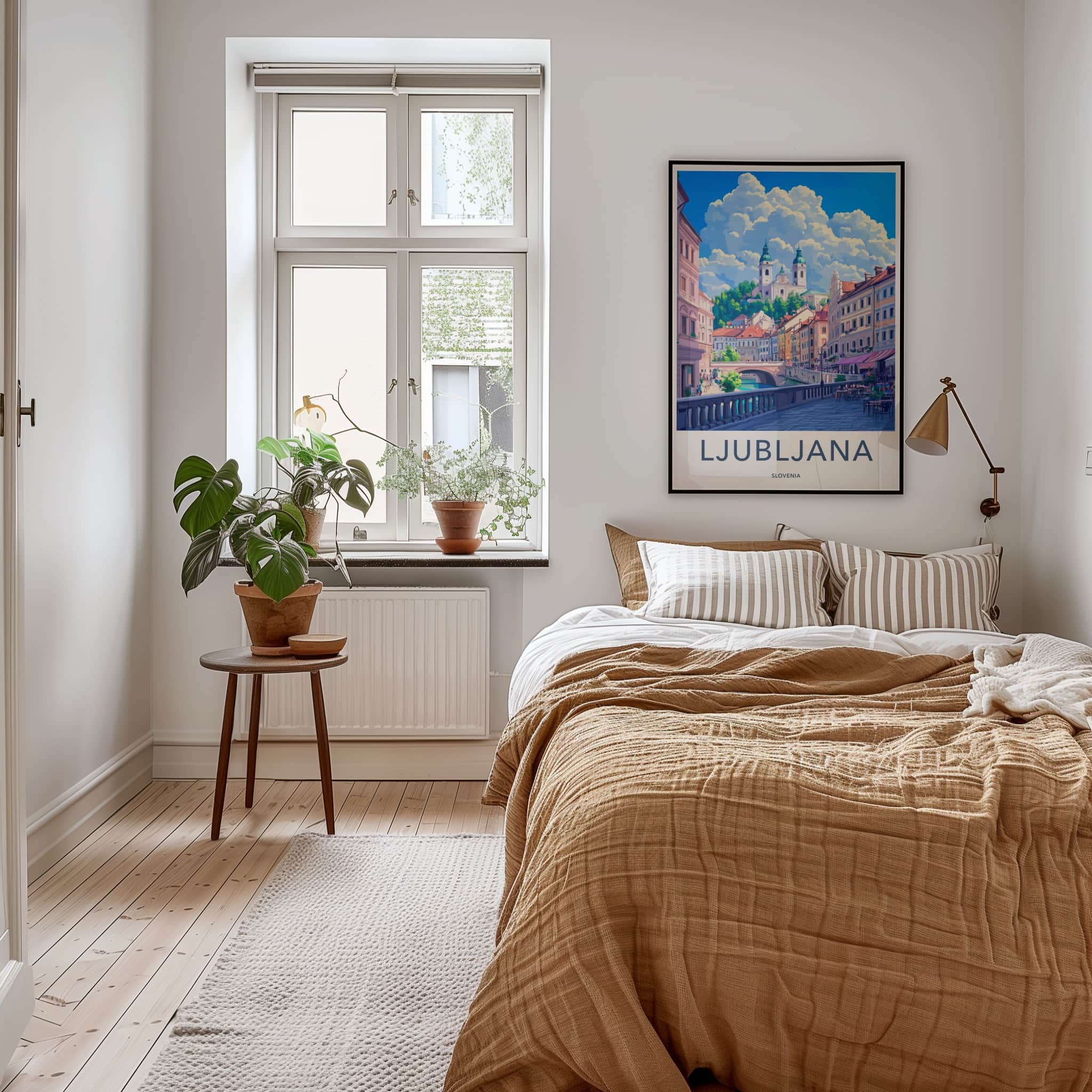 Ljubljana Poster - Slovenia Travel Art - City River Buildings Wall Decor