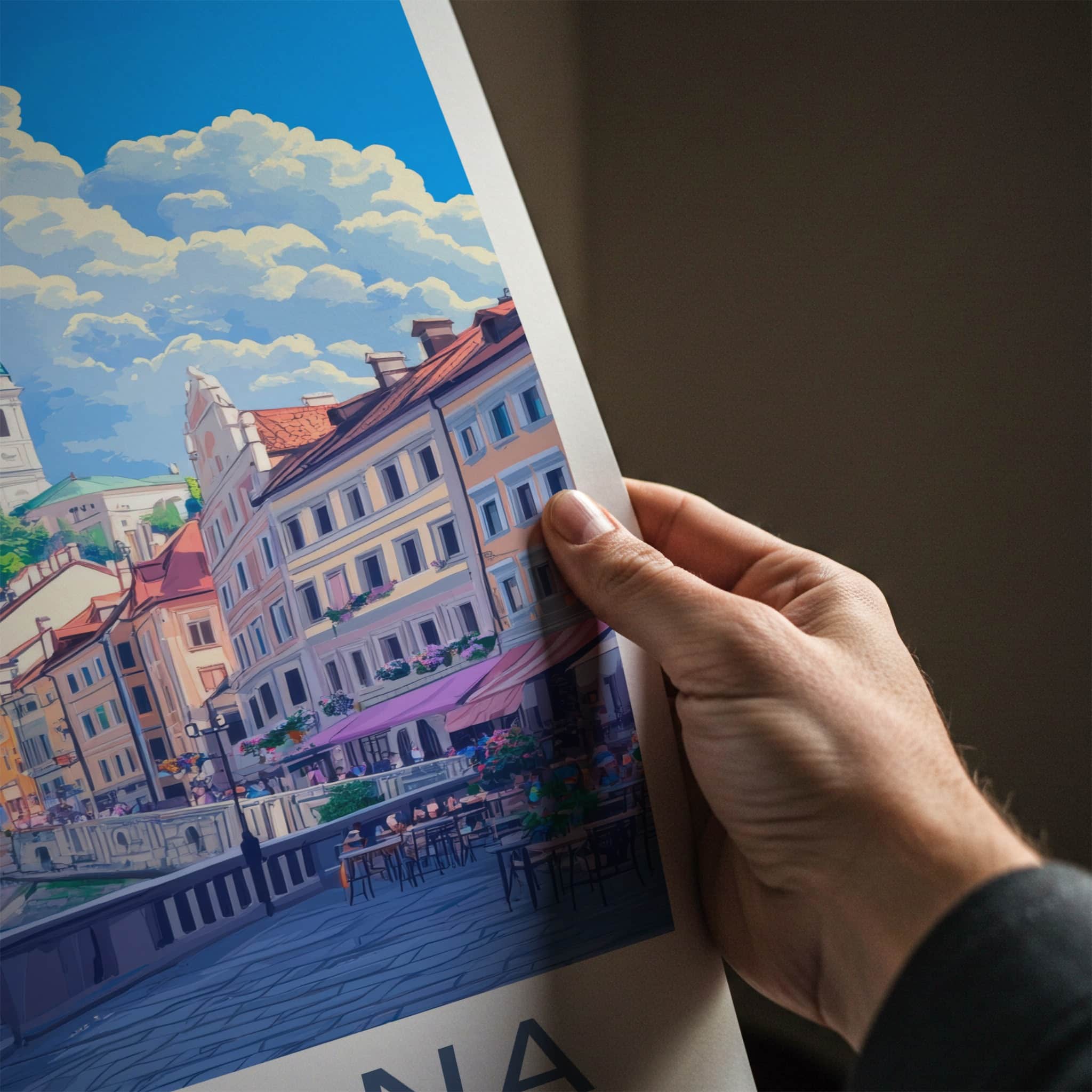 Ljubljana Poster - Slovenia Travel Art - City River Buildings Wall Decor