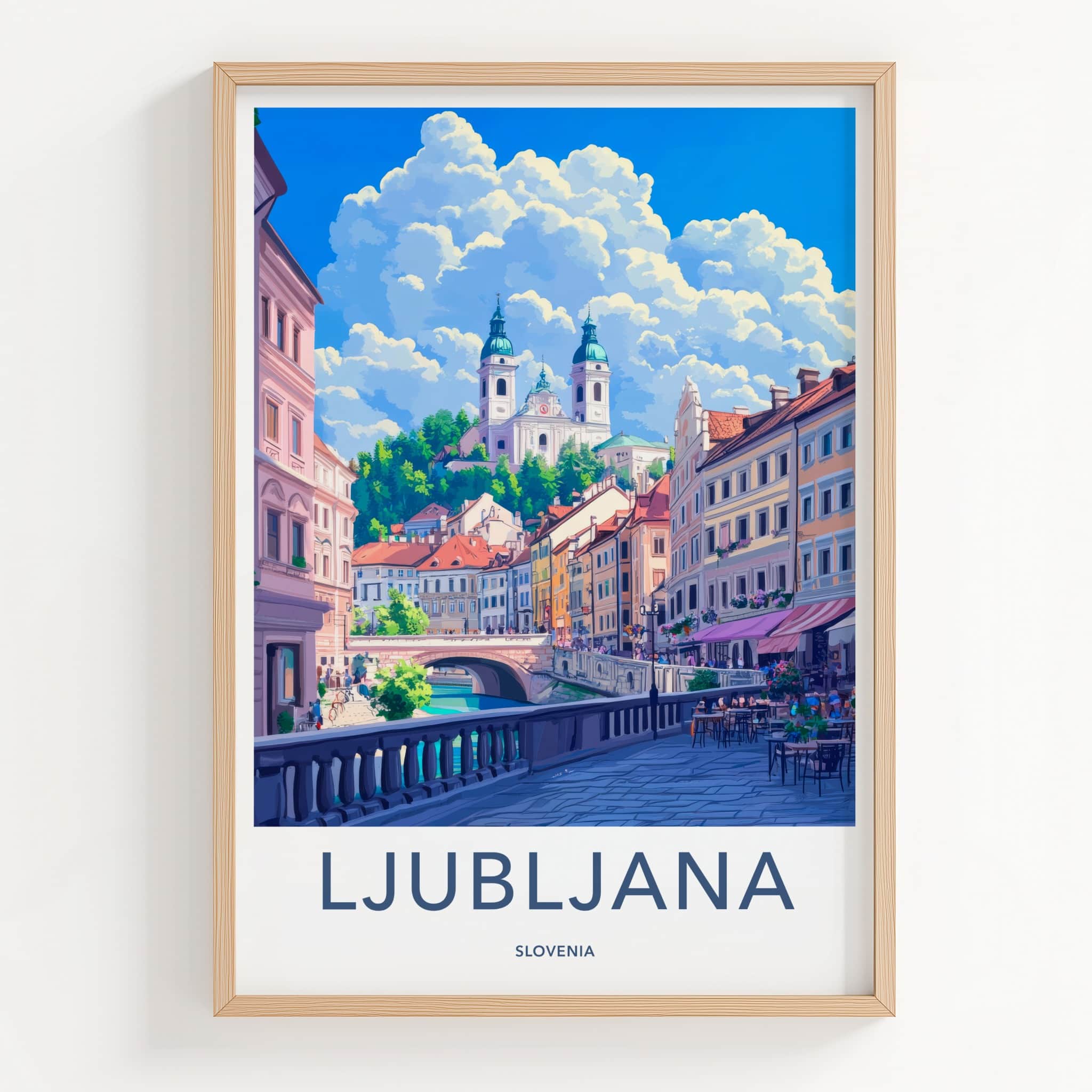 Ljubljana Poster - Slovenia Travel Art - City River Buildings Wall Decor