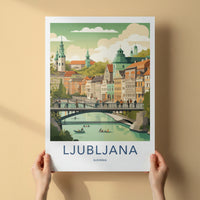 Ljubljana Poster - Slovenia Travel Art - Lively Riverfront View Wall Decor