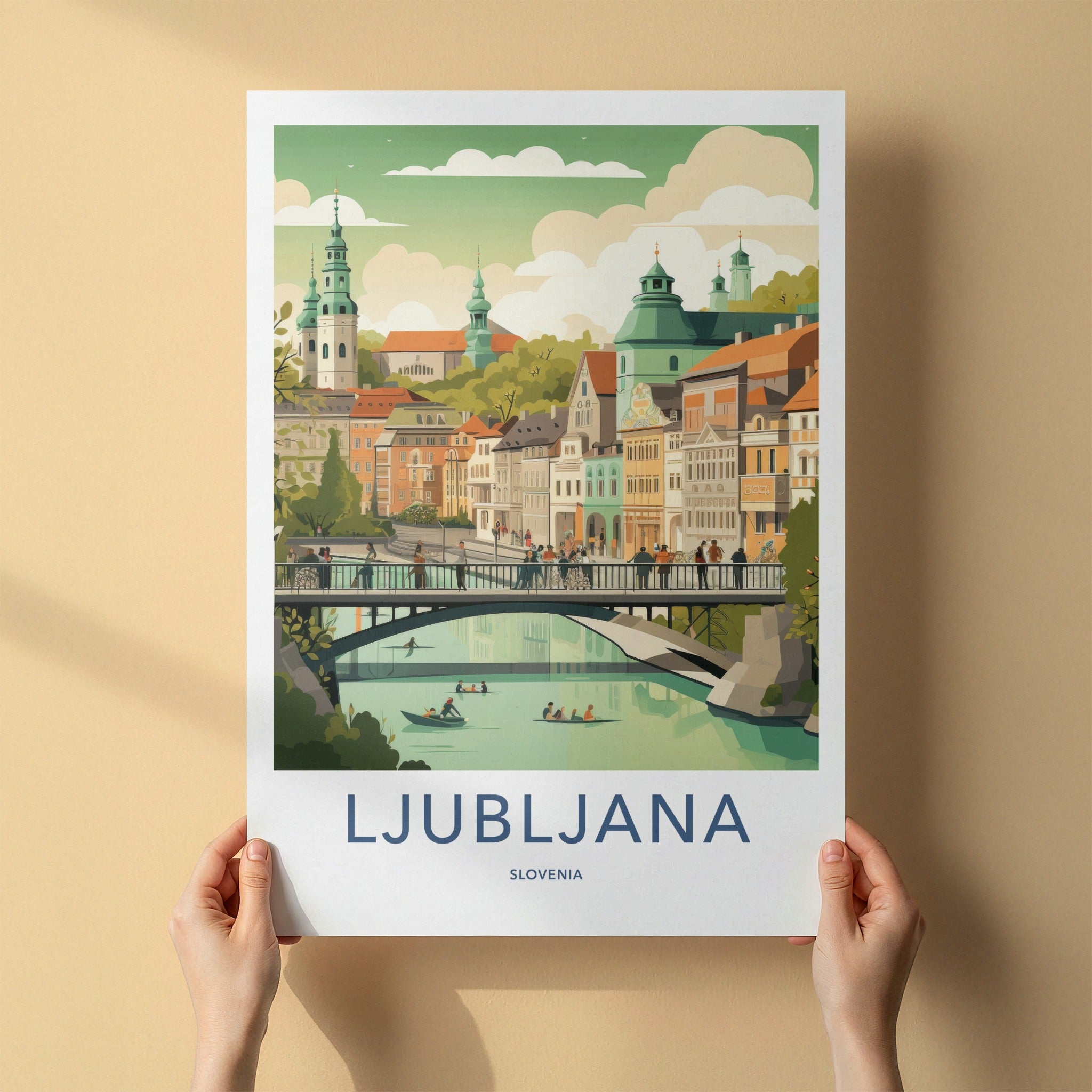 Ljubljana Poster - Slovenia Travel Art - Lively Riverfront View Wall Decor