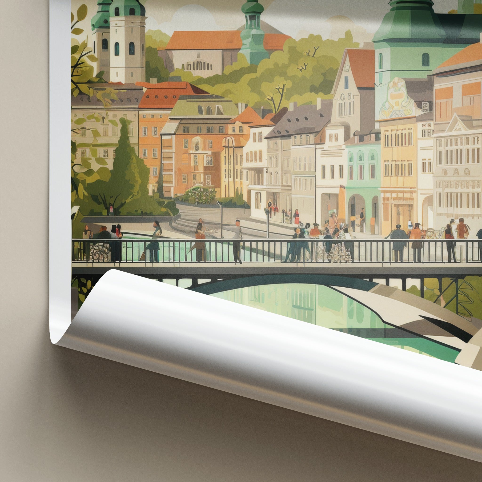 Ljubljana Poster - Slovenia Travel Art - Lively Riverfront View Wall Decor