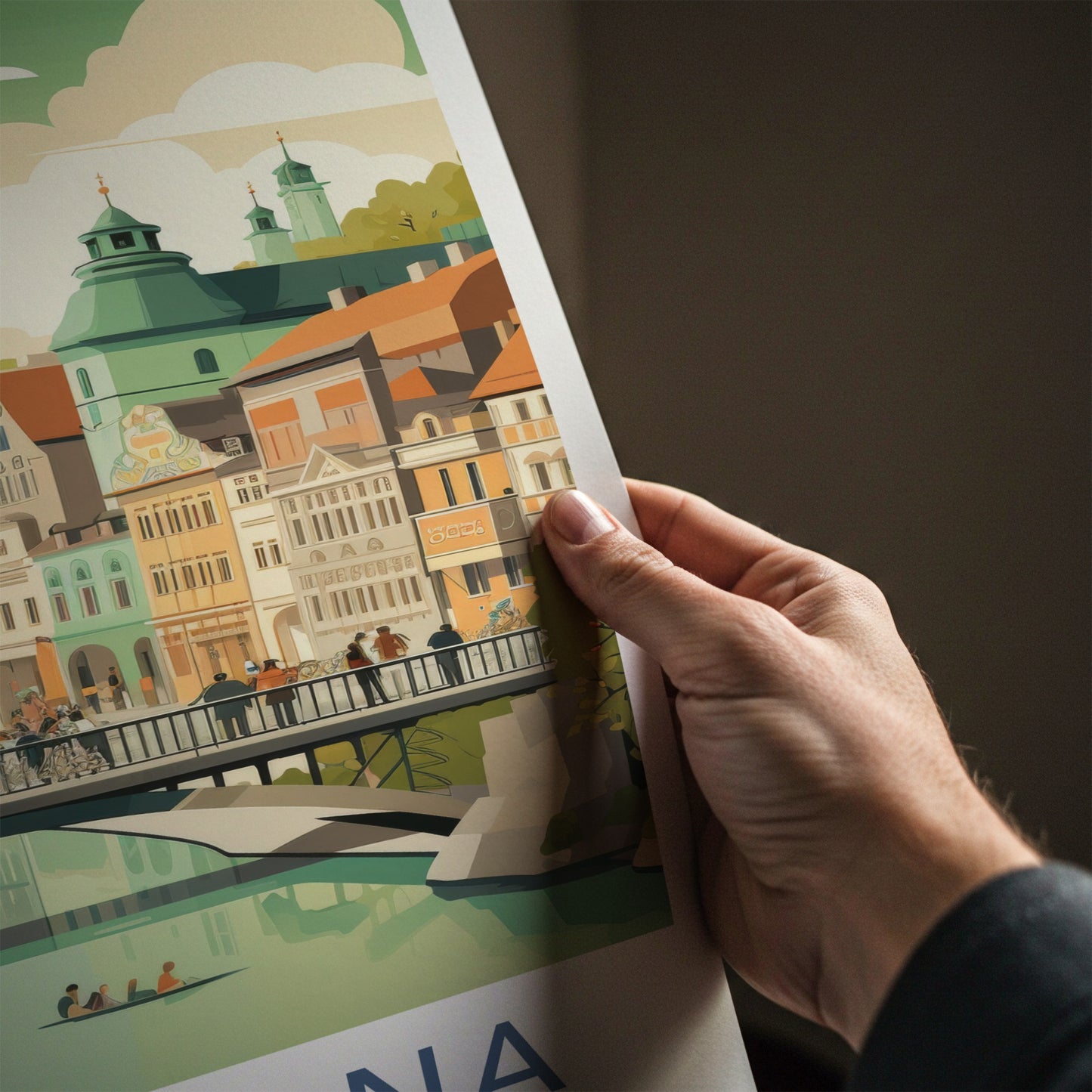 Ljubljana Poster - Slovenia Travel Art - Lively Riverfront View Wall Decor