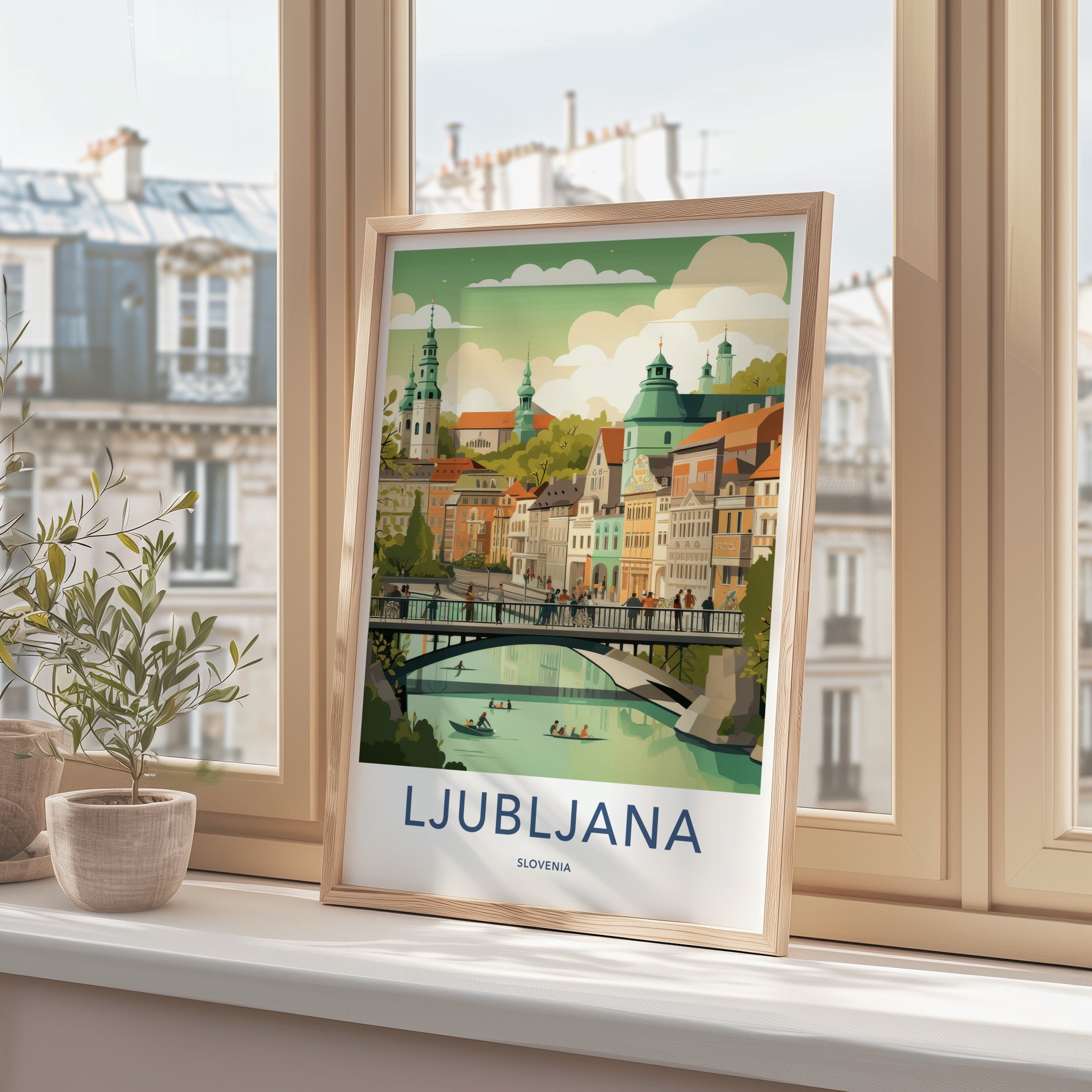Ljubljana Poster - Slovenia Travel Art - Lively Riverfront View Wall Decor