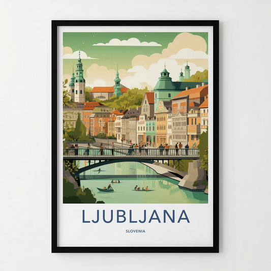 Ljubljana Poster - Slovenia Travel Art - Lively Riverfront View Wall Decor