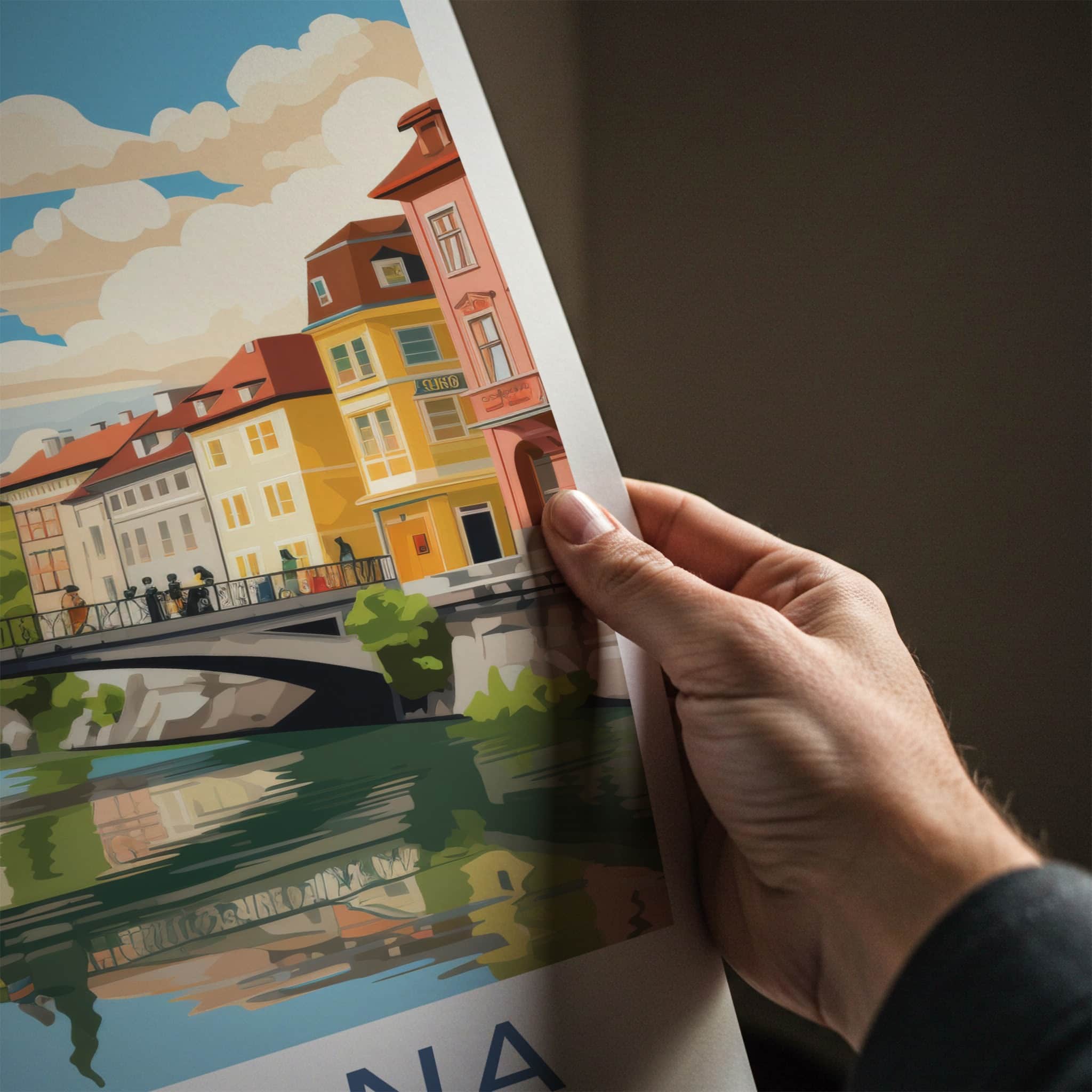 Ljubljana Poster - Slovenia Travel Art - Riverside Urban Scene Home Decor