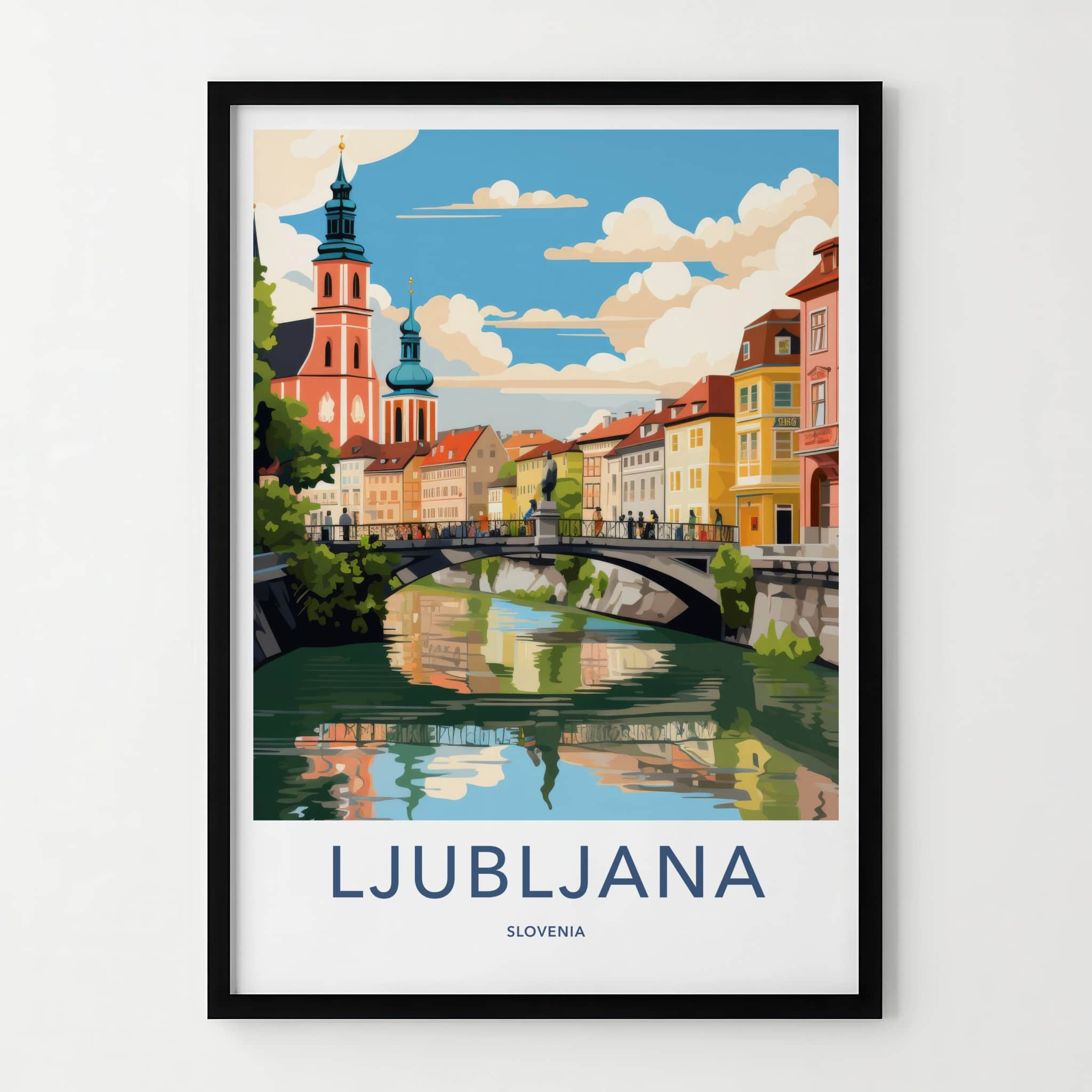 Ljubljana Poster - Slovenia Travel Art - Riverside Urban Scene Home Decor