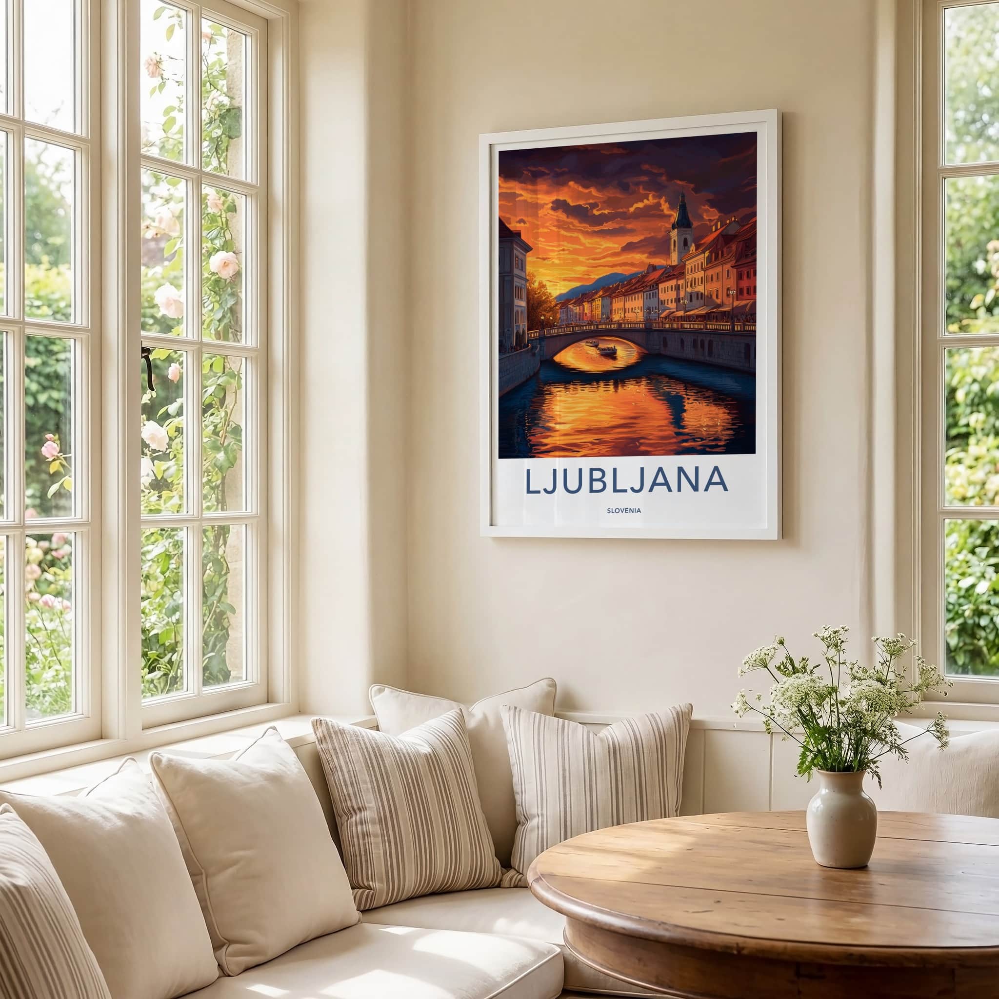 Ljubljana Poster - Slovenia Travel Art - Vibrant City Sunset Home Decor
