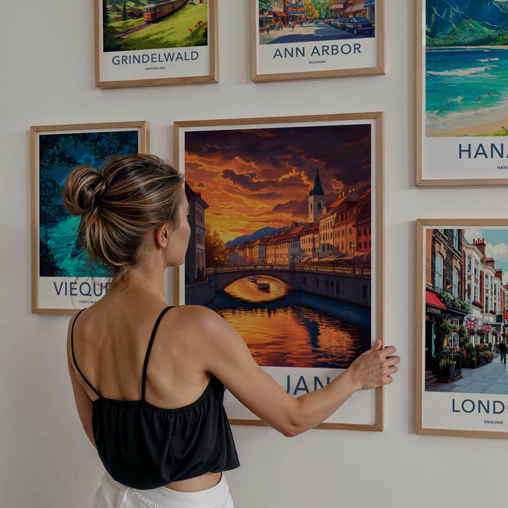 Ljubljana Poster - Slovenia Travel Art - Vibrant City Sunset Home Decor