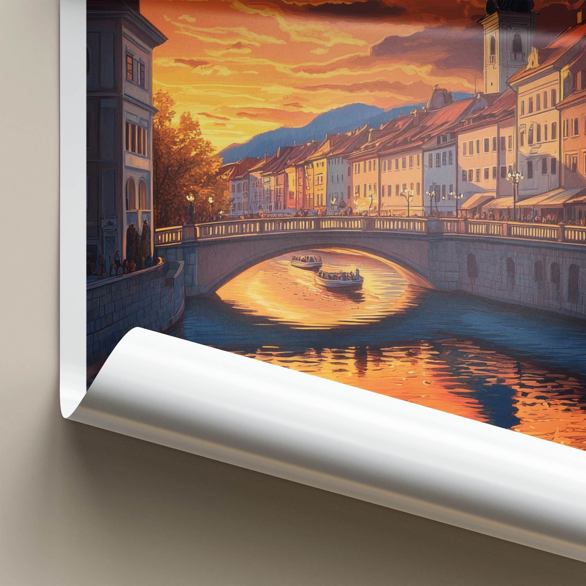 Ljubljana Poster - Slovenia Travel Art - Vibrant City Sunset Home Decor