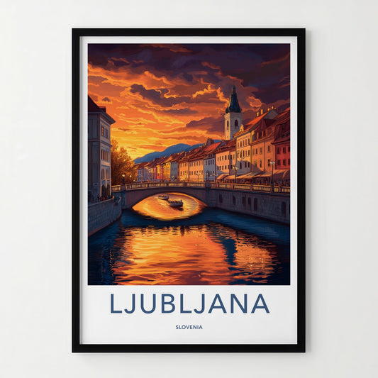 Ljubljana Poster - Slovenia Travel Art - Vibrant City Sunset Home Decor