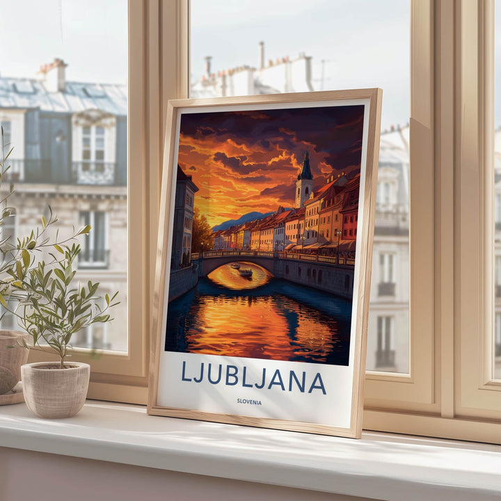 Ljubljana Poster - Slovenia Travel Art - Vibrant City Sunset Home Decor