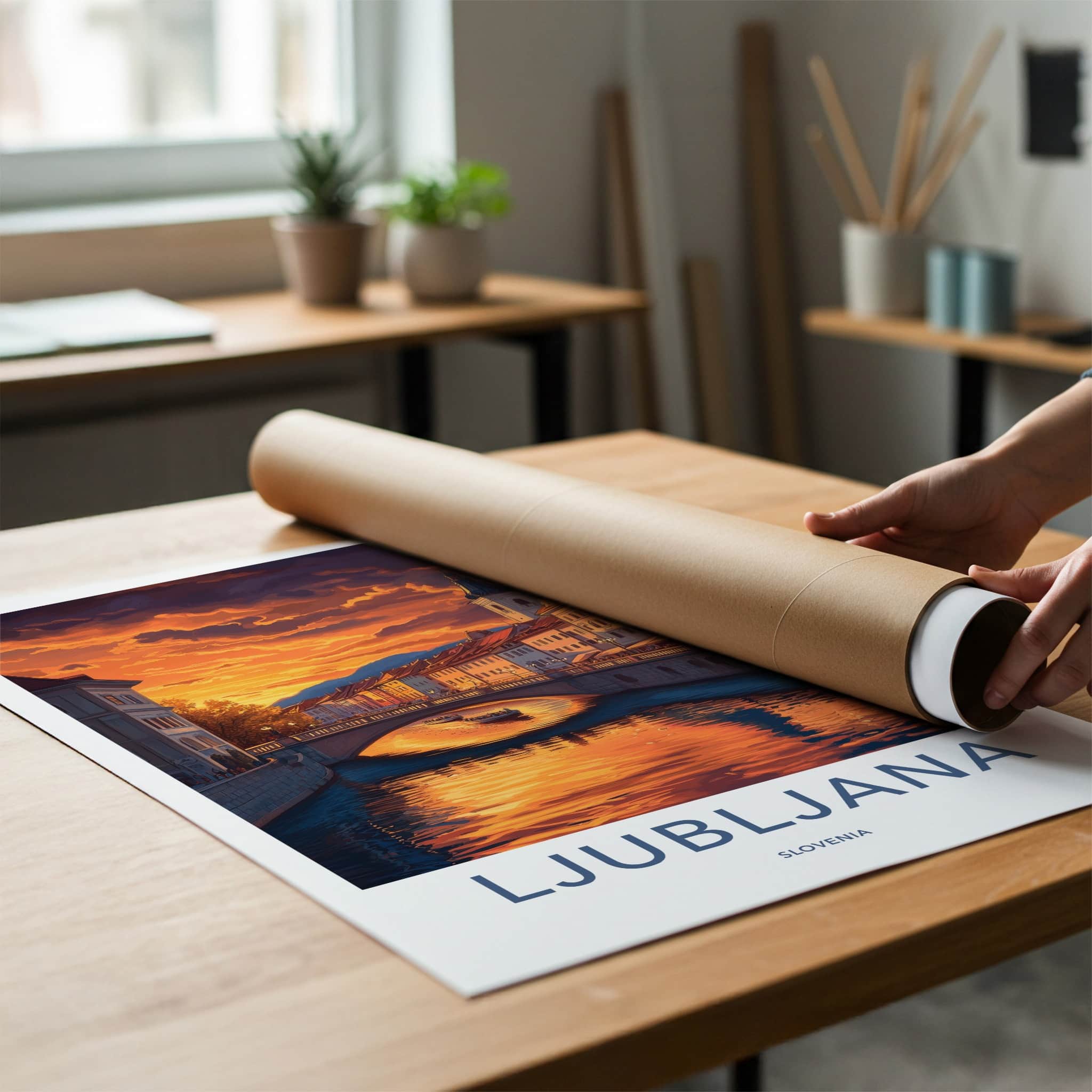 Ljubljana Poster - Slovenia Travel Art - Vibrant City Sunset Home Decor