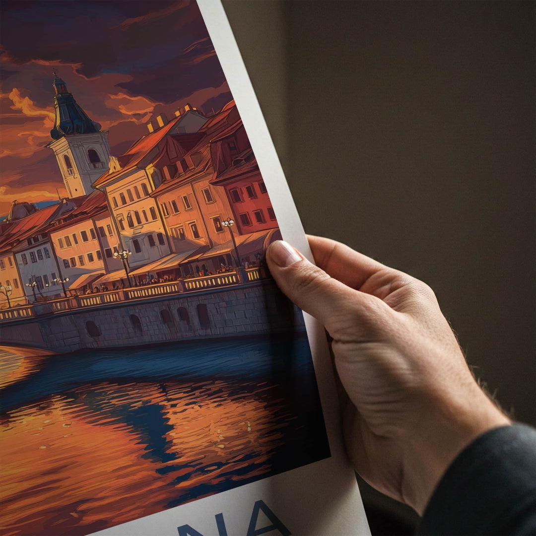Ljubljana Poster - Slovenia Travel Art - Vibrant City Sunset Home Decor