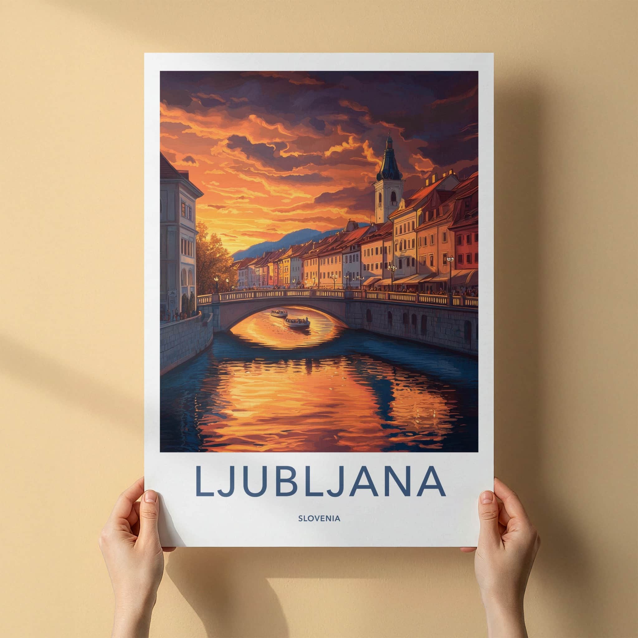 Ljubljana Poster - Slovenia Travel Art - Vibrant City Sunset Home Decor