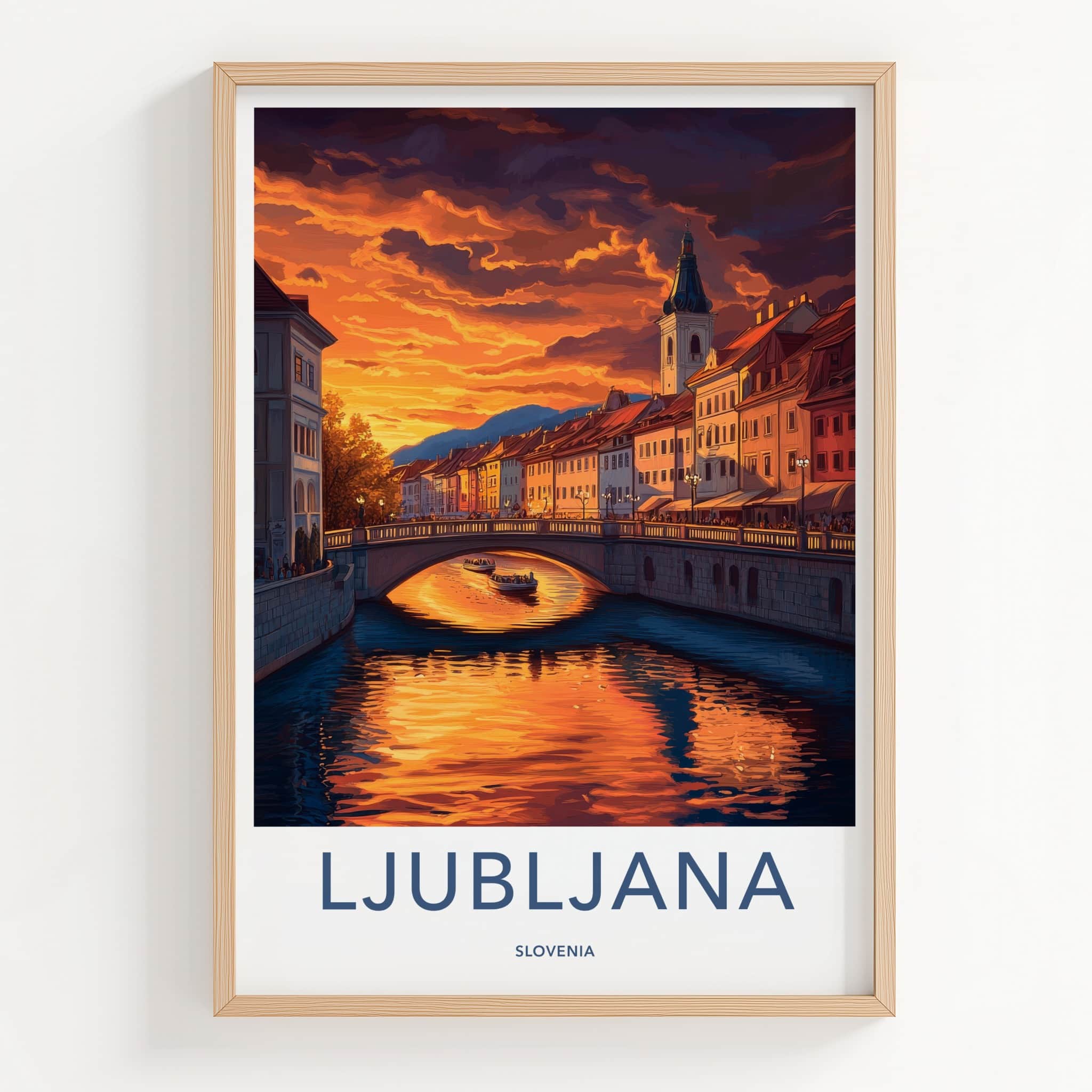 Ljubljana Poster - Slovenia Travel Art - Vibrant City Sunset Home Decor