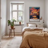 Ljubljana Poster - Slovenia Travel Print - Vibrant River Sunset Framed Decor