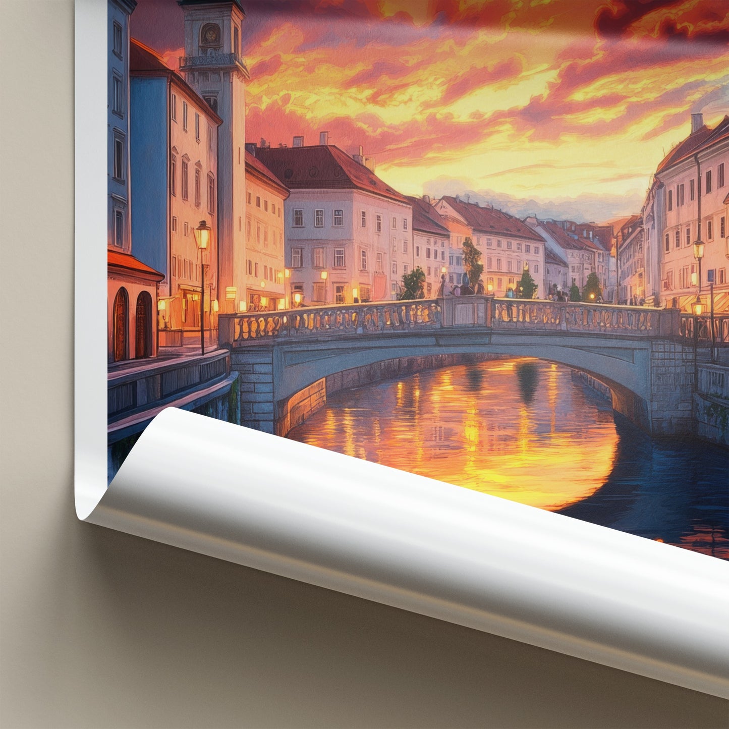 Ljubljana Poster - Slovenia Travel Print - Vibrant River Sunset Framed Decor