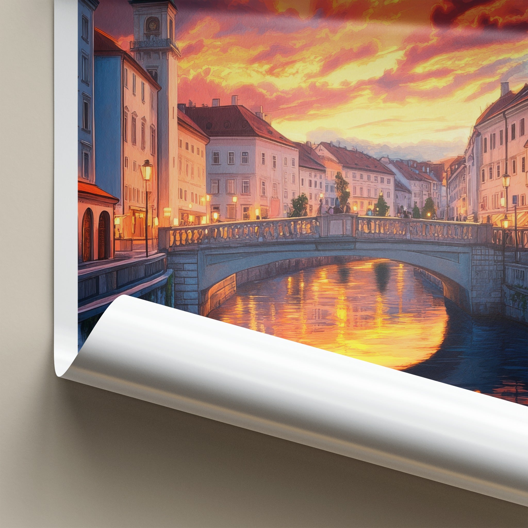 Ljubljana Poster - Slovenia Travel Print - Vibrant River Sunset Framed Decor