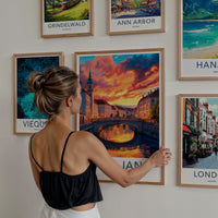 Ljubljana Poster - Slovenia Travel Print - Vibrant River Sunset Framed Decor