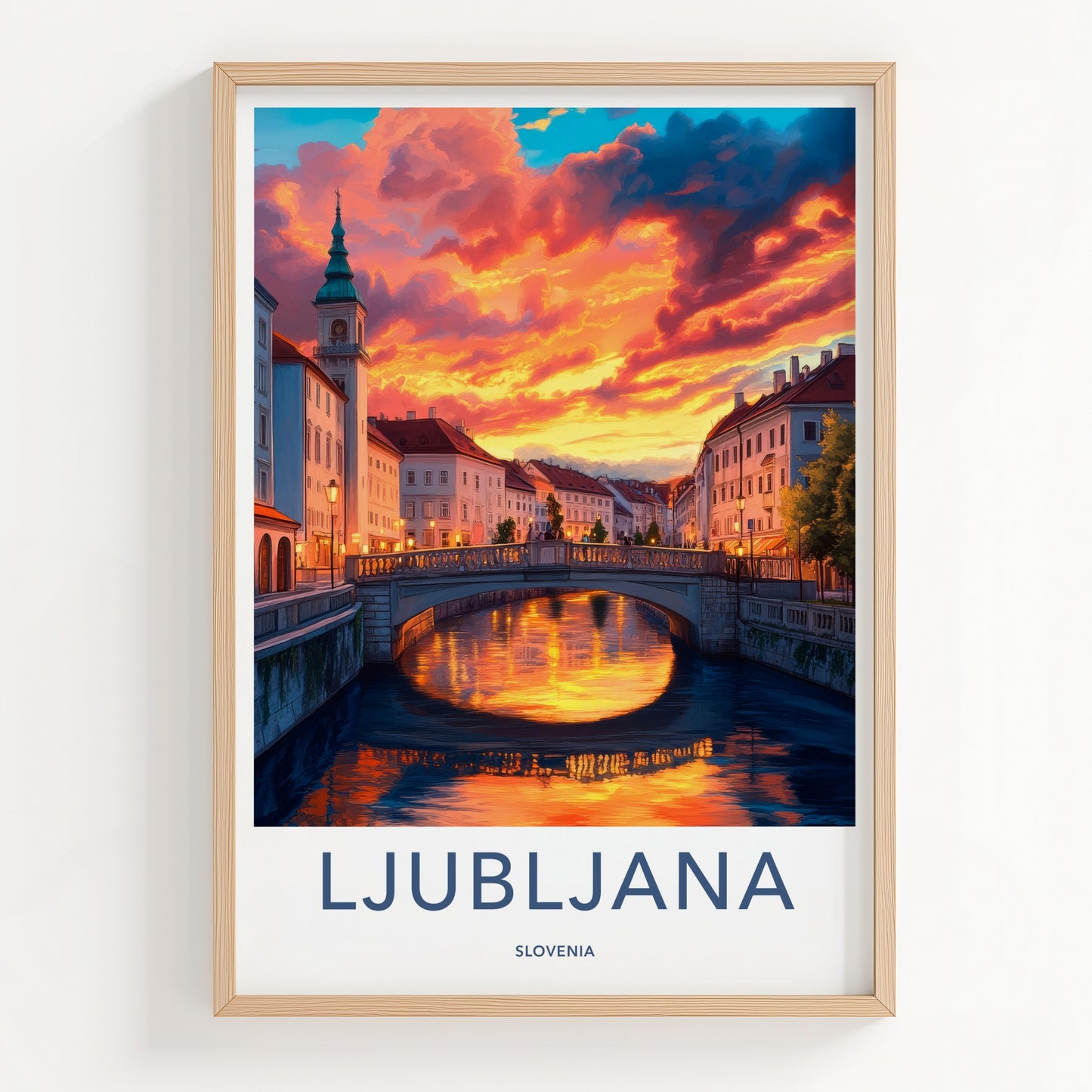 Ljubljana Poster - Slovenia Travel Print - Vibrant River Sunset Framed Decor