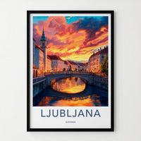Ljubljana Poster - Slovenia Travel Print - Vibrant River Sunset Framed Decor