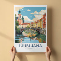 Ljubljana Poster - Slovenia Wall Art - Riverfront Cityscape Scene Home Decor