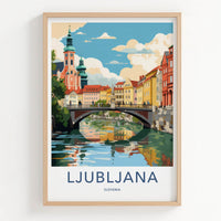 Ljubljana Poster - Slovenia Wall Art - Riverfront Cityscape Scene Home Decor