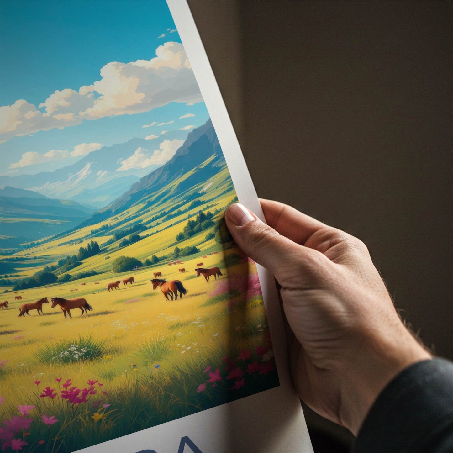 Llogara National Park Poster - Albania Travel Art - Horses Floral Meadow Home Decor