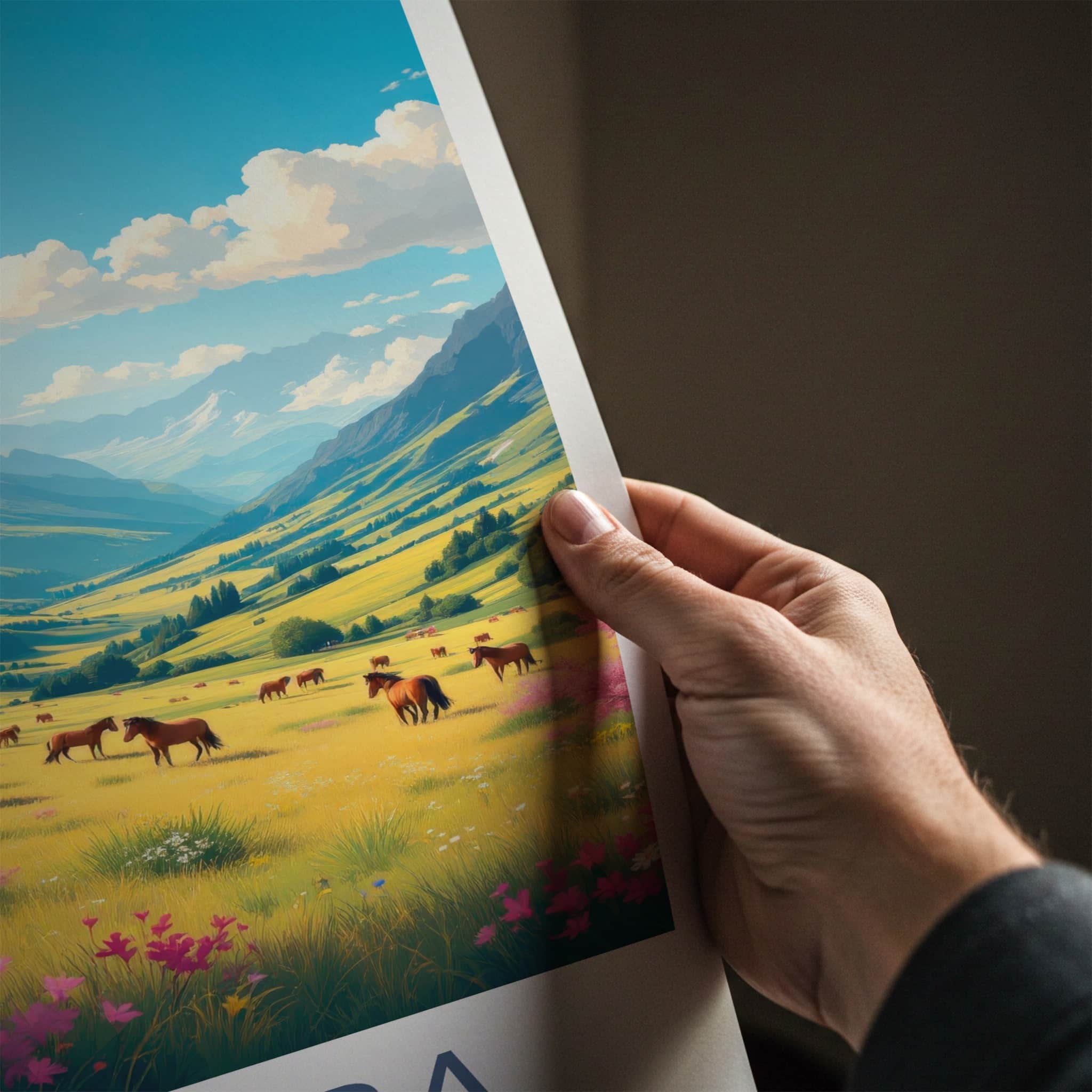 Llogara National Park Poster - Albania Travel Art - Horses Floral Meadow Home Decor