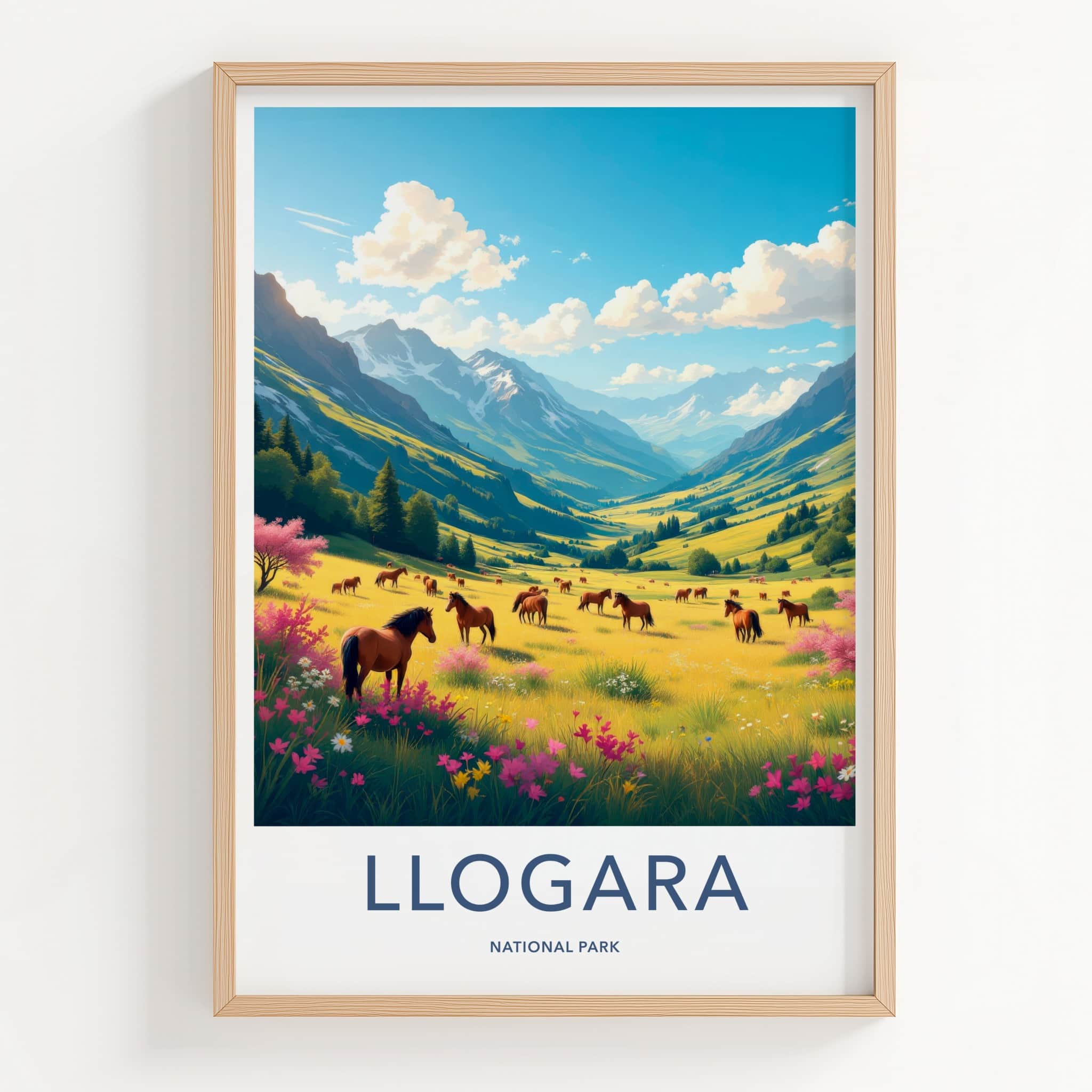 Llogara National Park Poster - Albania Travel Art - Horses Floral Meadow Home Decor