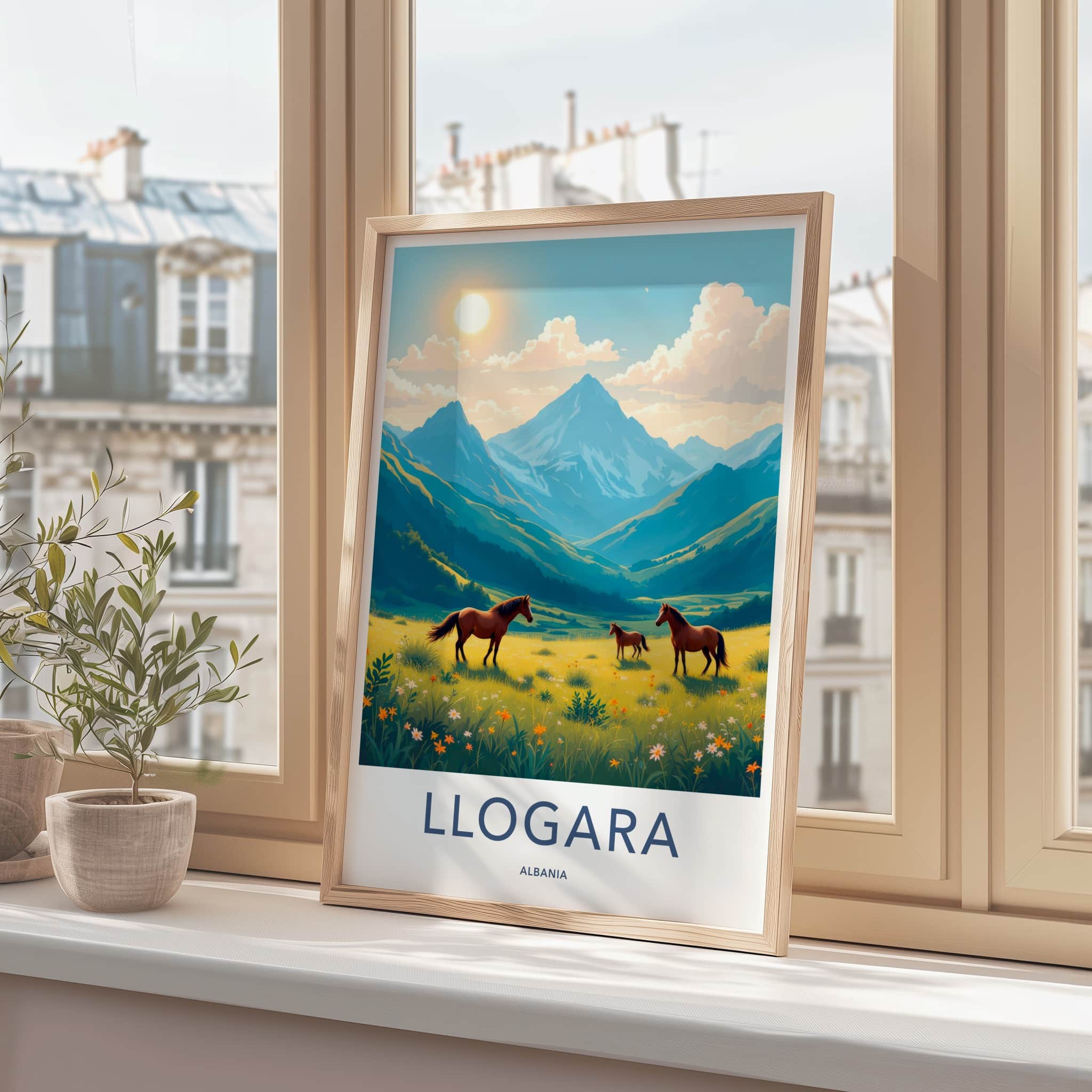 Llogara Poster - Albania Travel Art - Mountain Pasture Horses Home Decor