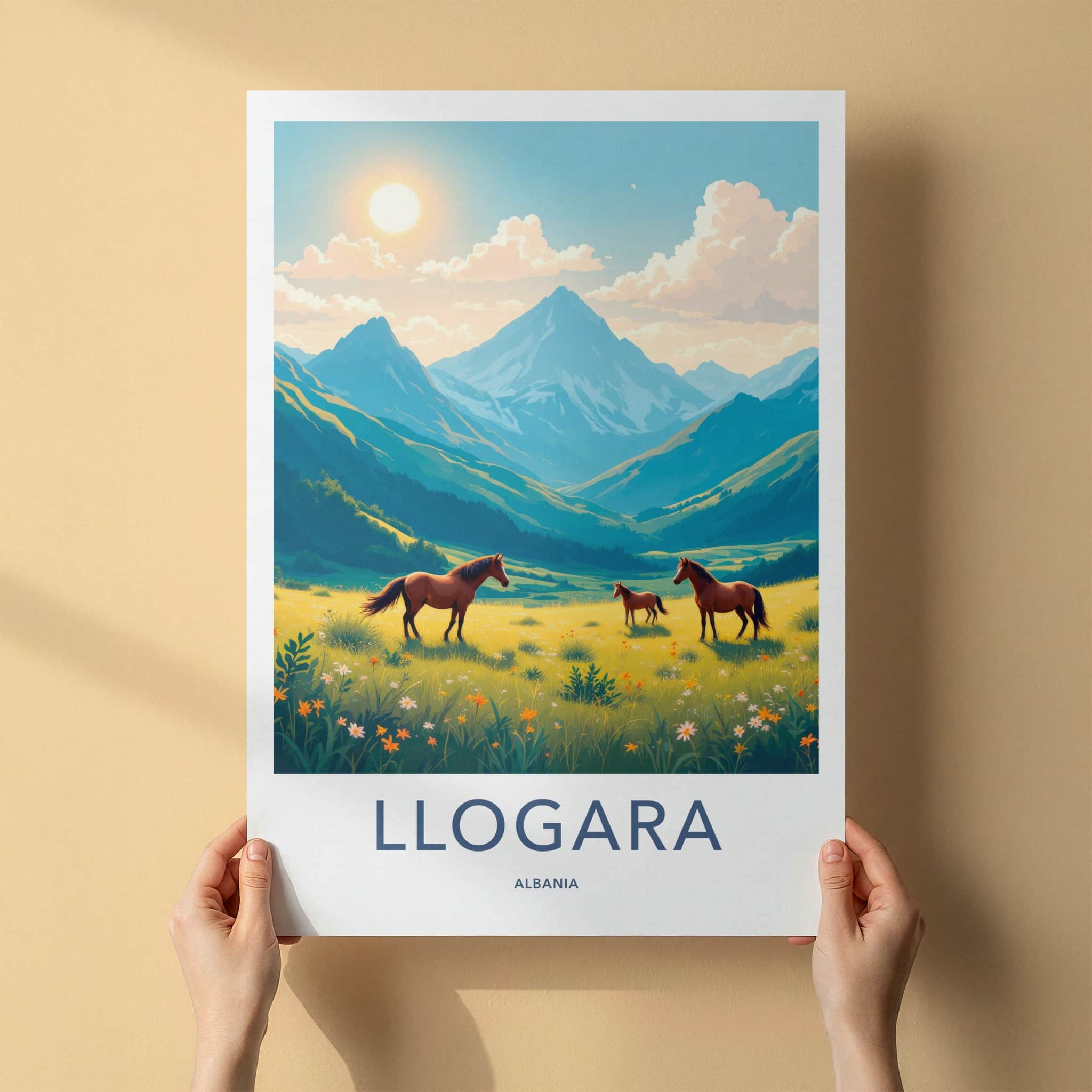 Llogara Poster - Albania Travel Art - Mountain Pasture Horses Home Decor