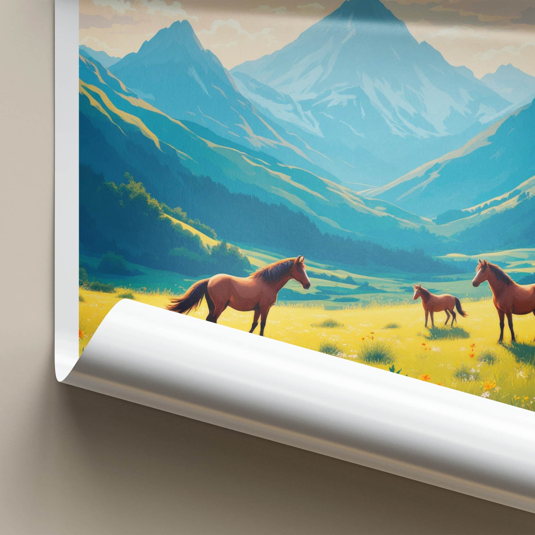 Llogara Poster - Albania Travel Art - Mountain Pasture Horses Home Decor
