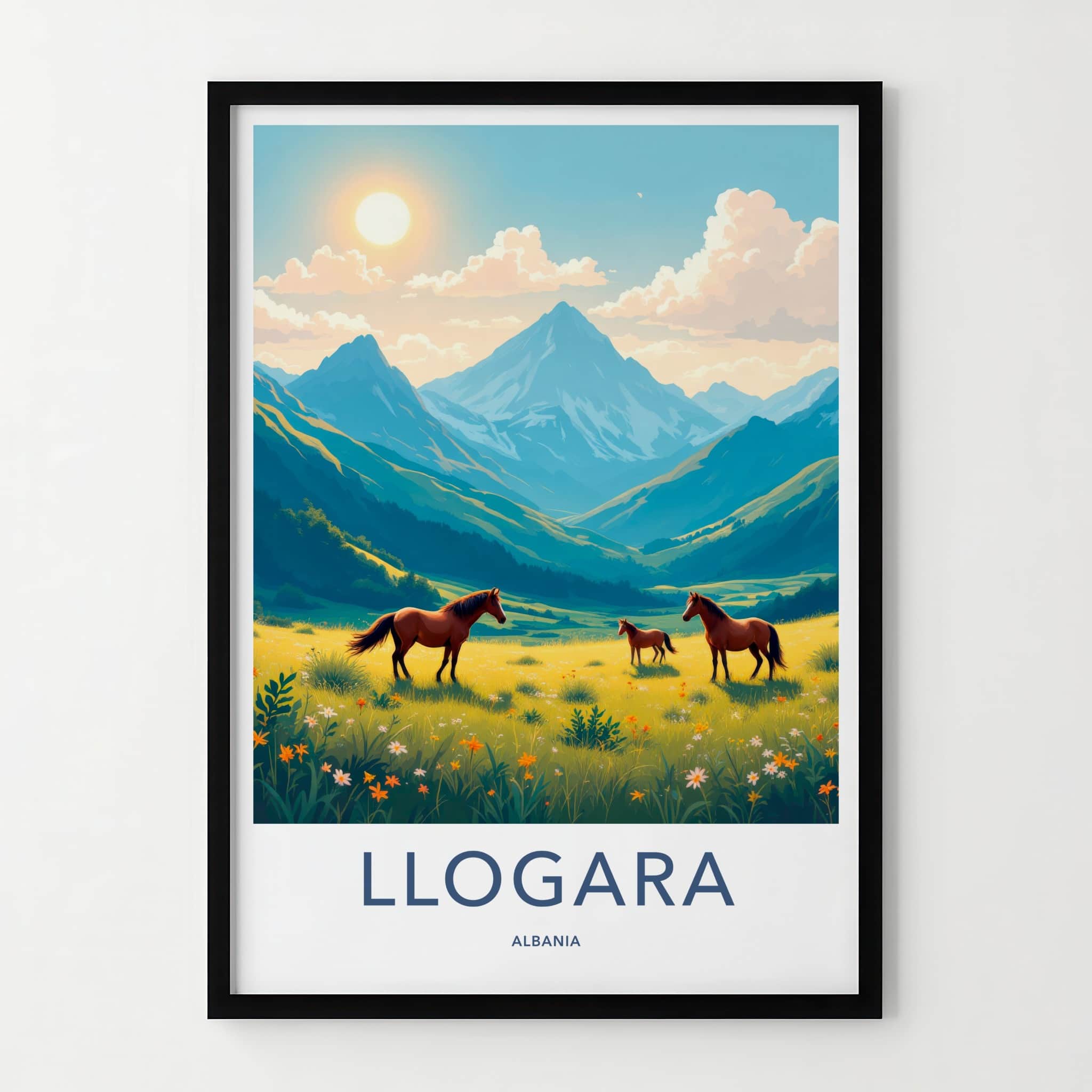 Llogara Poster - Albania Travel Art - Mountain Pasture Horses Home Decor